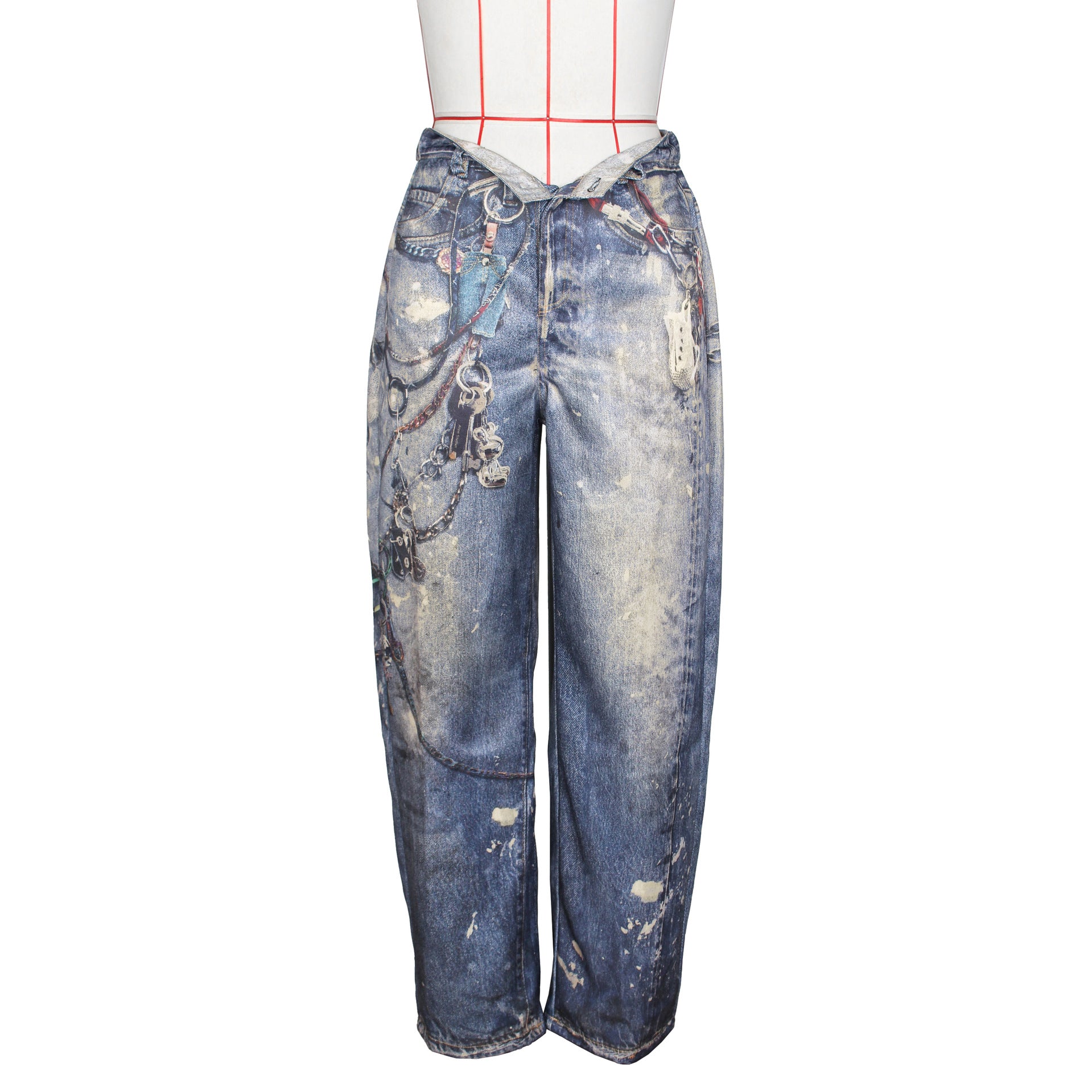 Denim Leather Print Wide-Leg Pants for Women 16