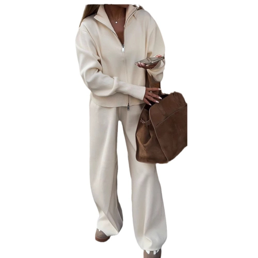 Women Fall Solid Crop Top And Pant Two-piece Set 9