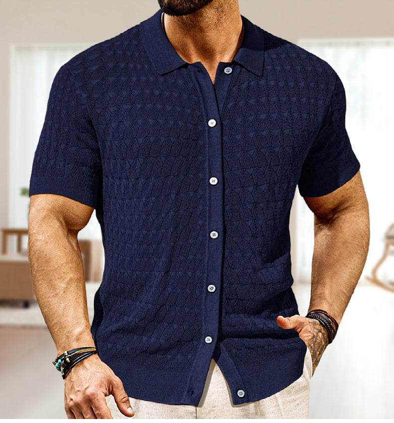 Men's Spring and summer knitting short-sleeved polo top