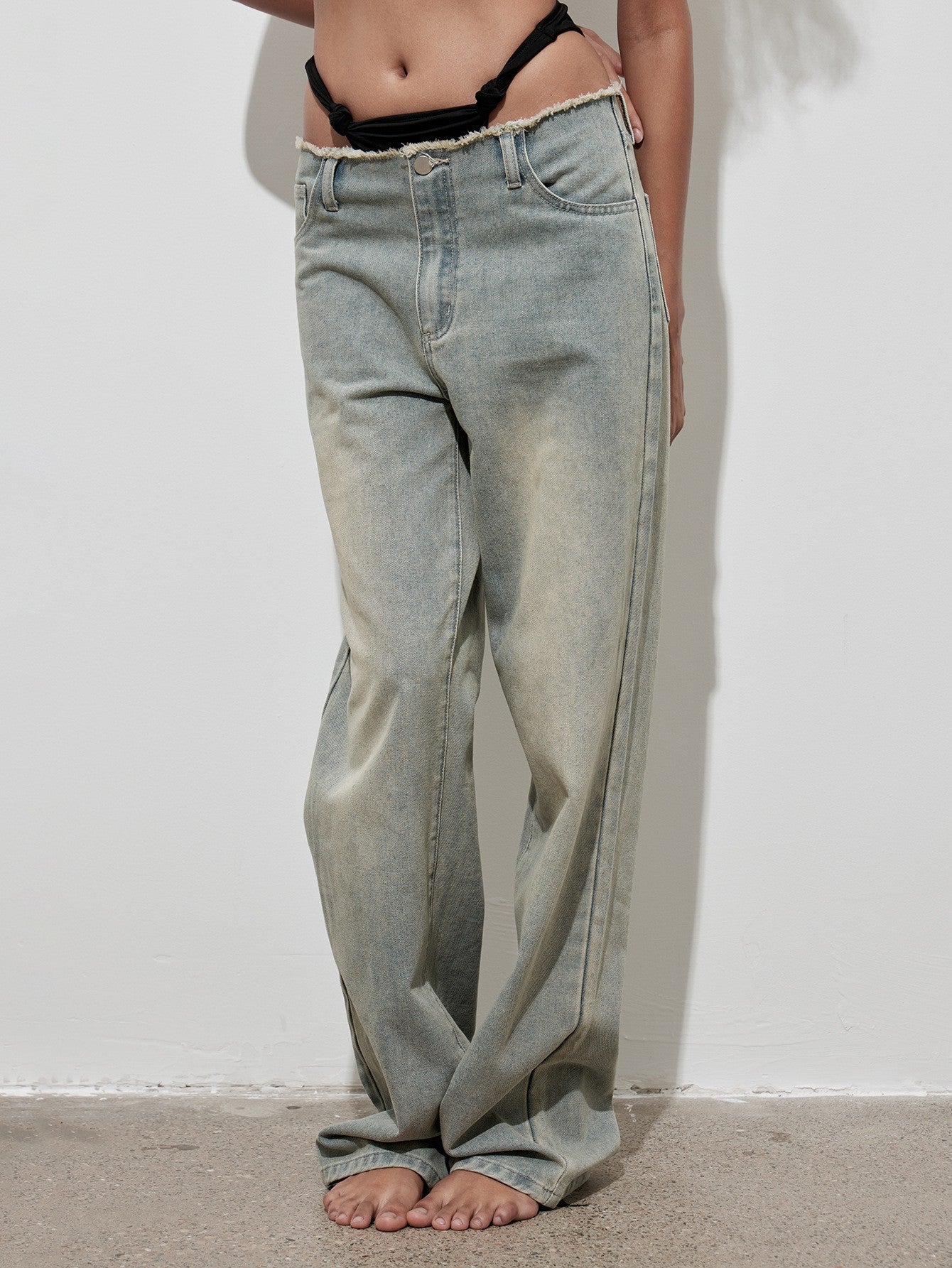 American High-Waist Distressed Women's Spring Casual Loose Wide-Leg Denim Pants 4