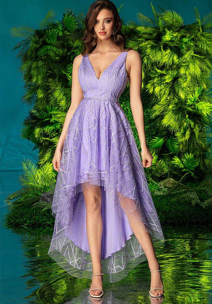 Women Spring and Summer Mesh Embroidery V Neck Sexy Formal Party Dress