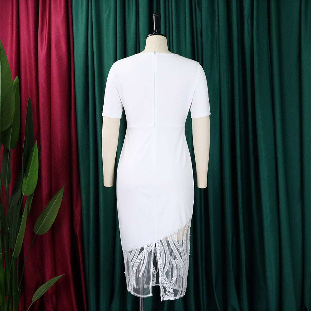 Plus Size Womenlace Patchwork Beaded Bodycon Dress 22