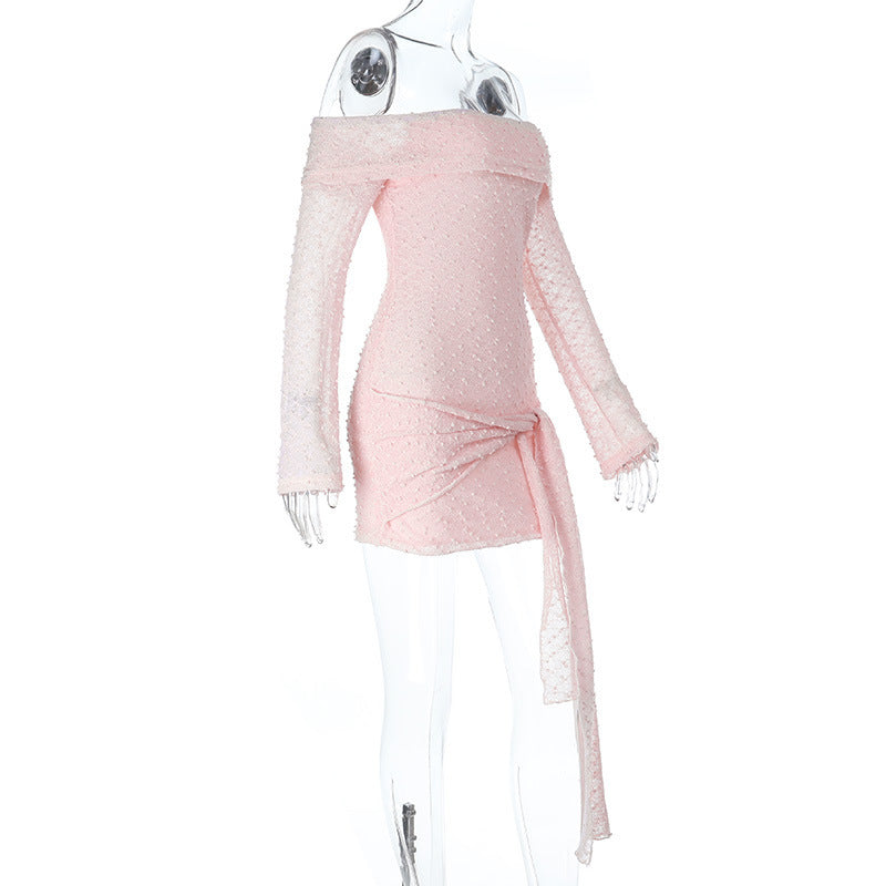 Women Sexy Off-Shoulder Lace-Up Bodycon Dress 10