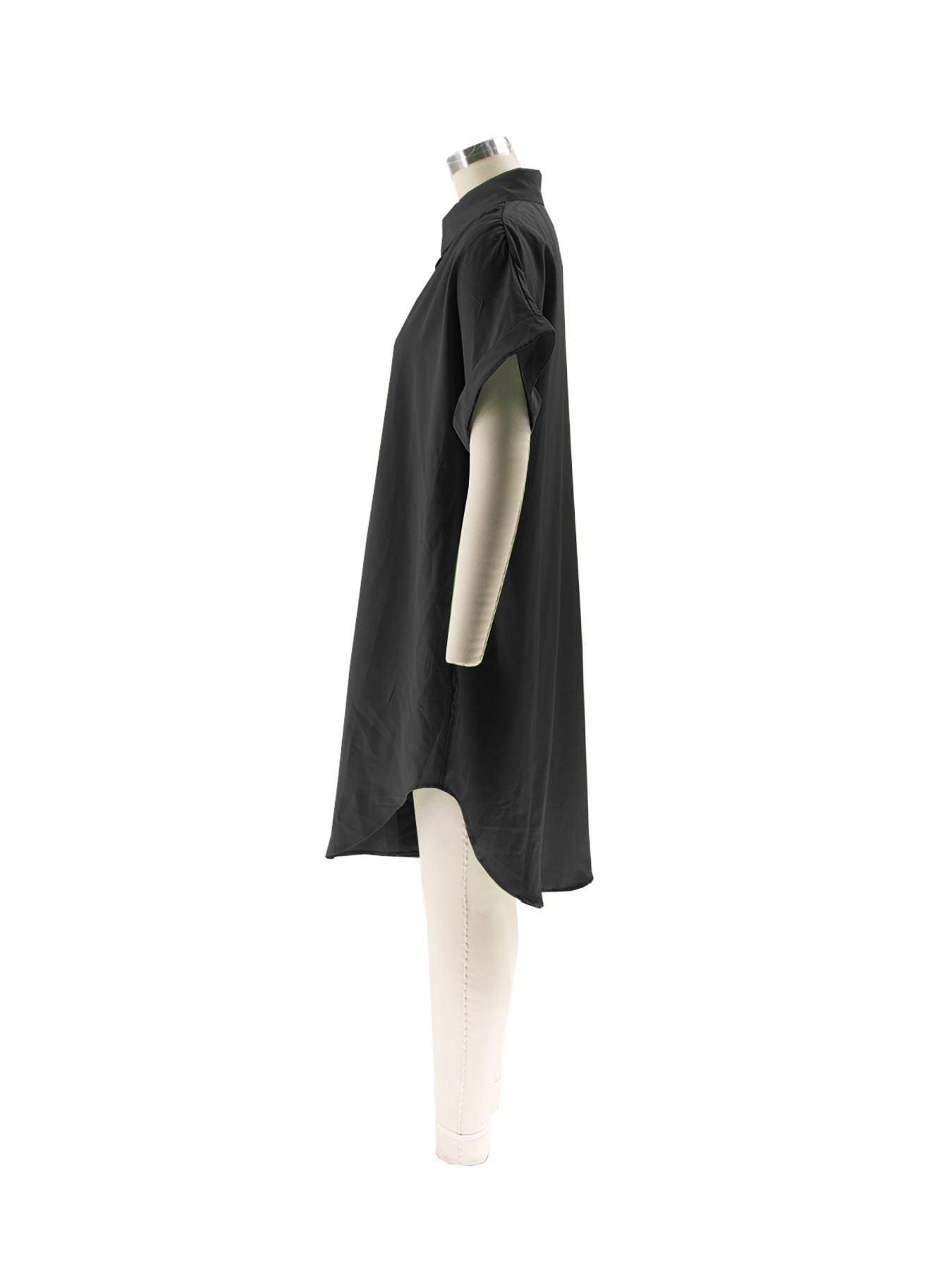 Summer Turndown Collar Solid Color Short Sleeve Single-Breasted Casual Shirt Dress 16