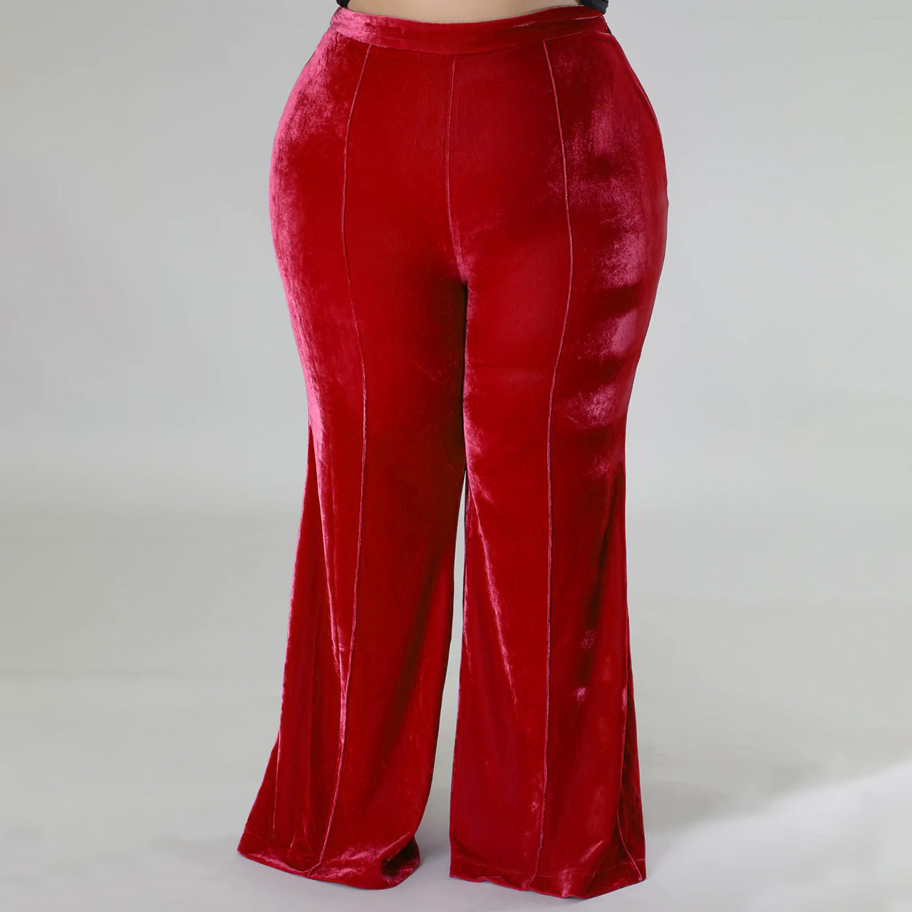 Plus Size Women Winter High Waist Velvet Bootcut Pants 3
