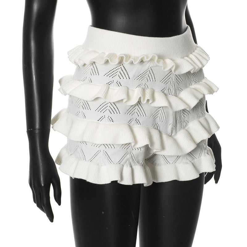 Women Summer Sexy Solid Multi-layered Ruffle Lace Shorts 26