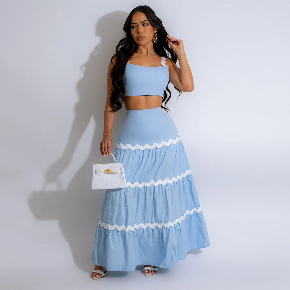 Women Sexy Suspender Crop Top and Skirt Two-piece Set 6