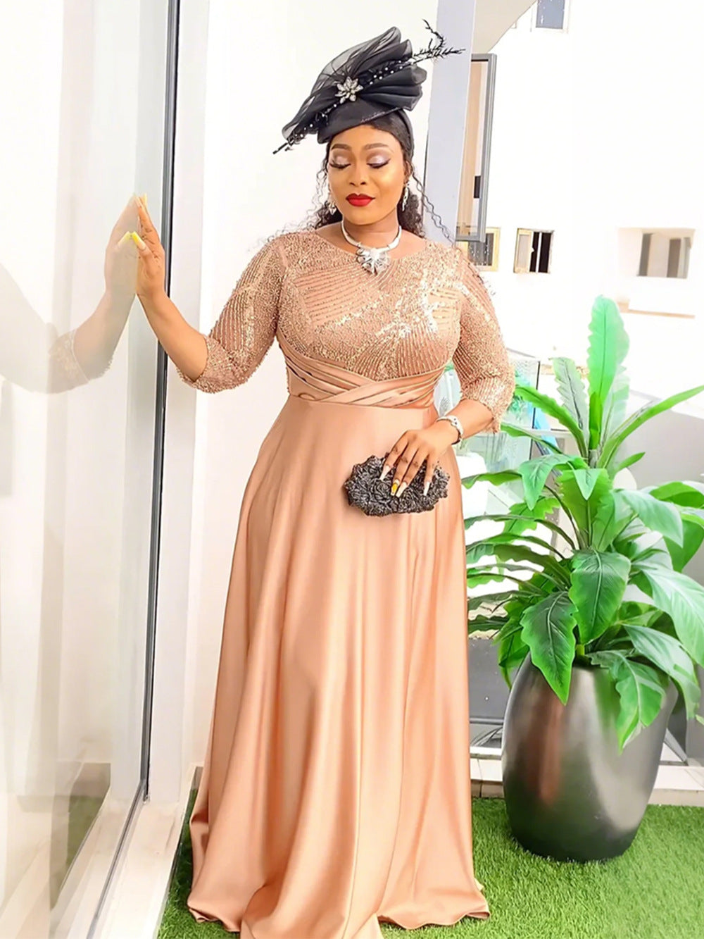 African Women's Wear Plus Size Sequined Formal Party Dress 3