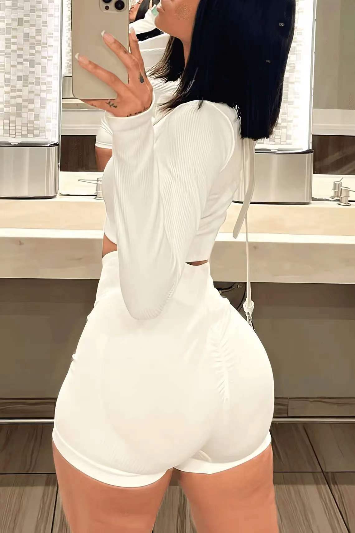 Women Zipper Top and Shorts Two-Piece Set