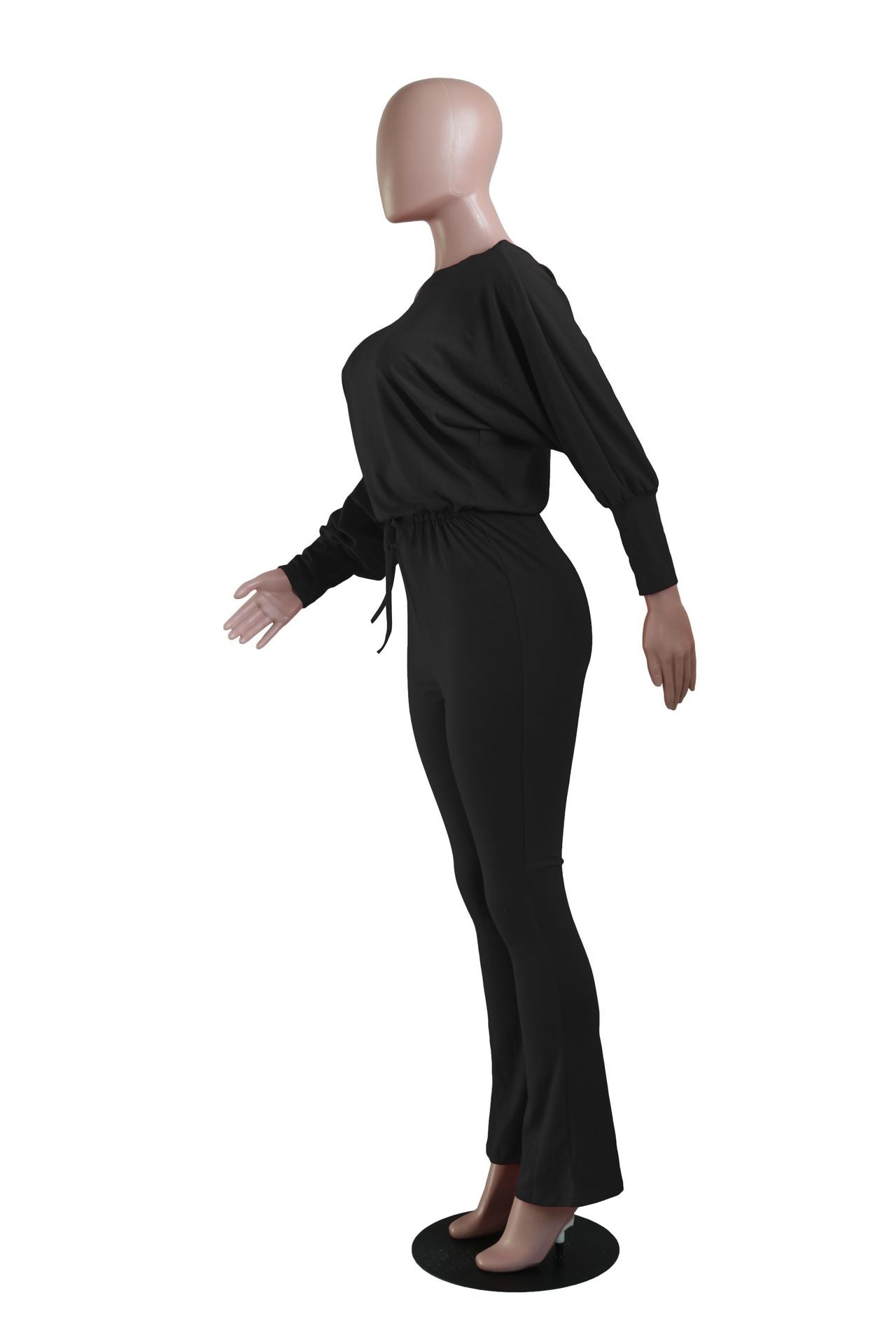Women's Fashion Casual Solid Bat Sleeves Drawstring Jumpsuit 14