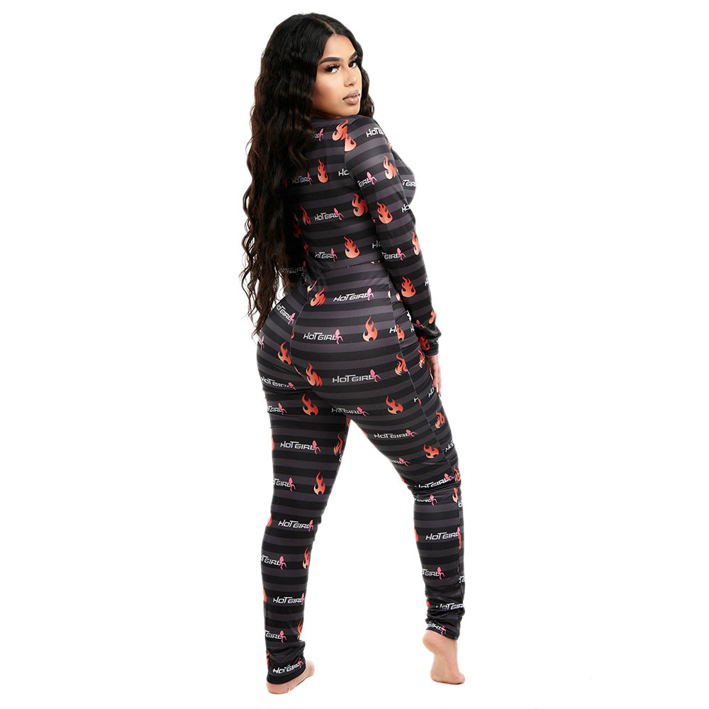 Women Round Neck Long Sleeve Printed Jumpsuit 10
