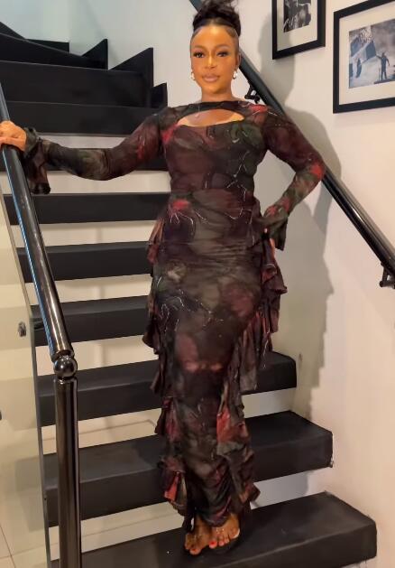 Women Irregular Print Ruffle Edge Stretch Hollow Long Sleeve Bodycon Dress