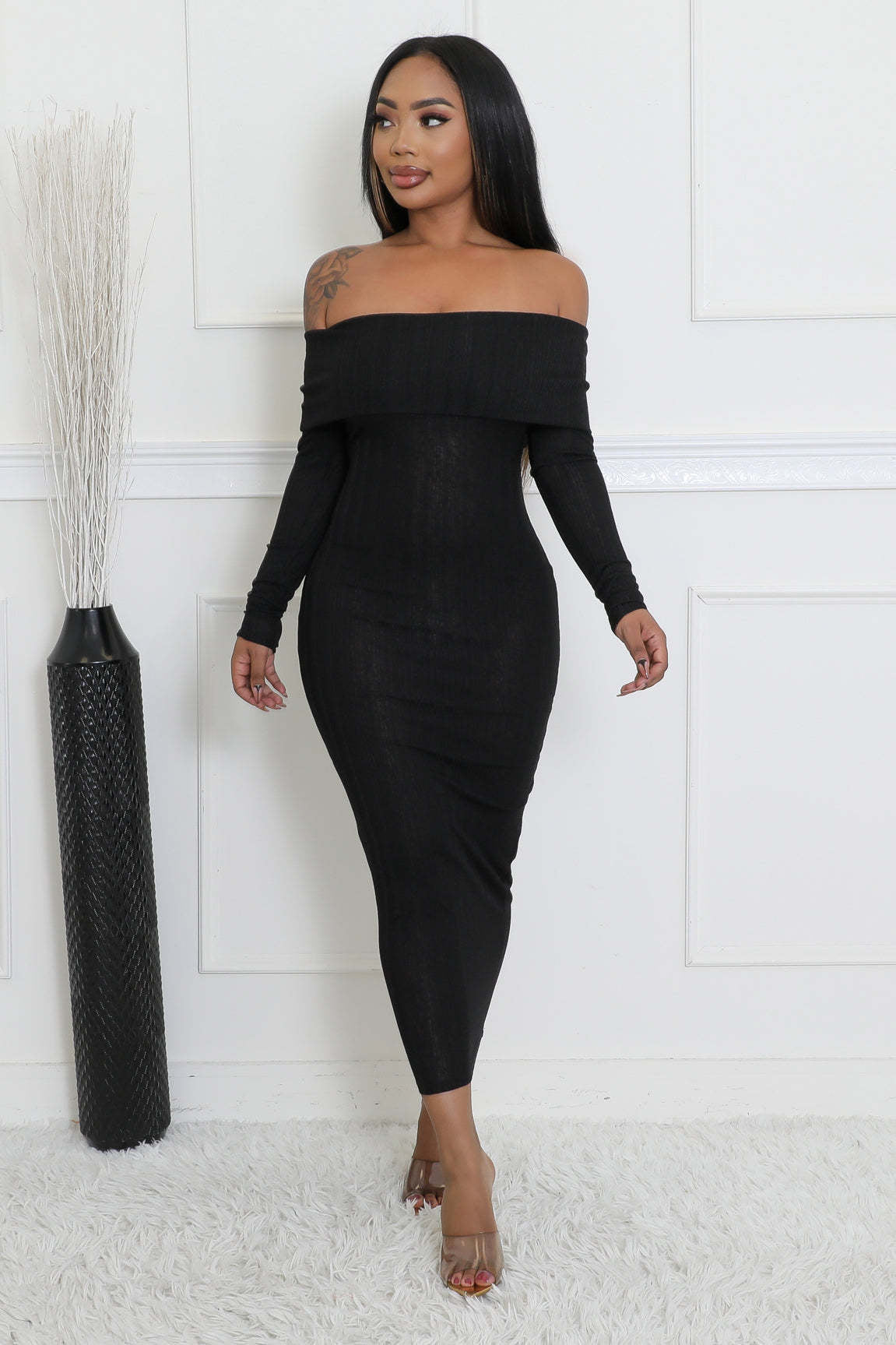 sexy and elegant Fashionable knitting women Slim Fit Off-shoulder long dress 8