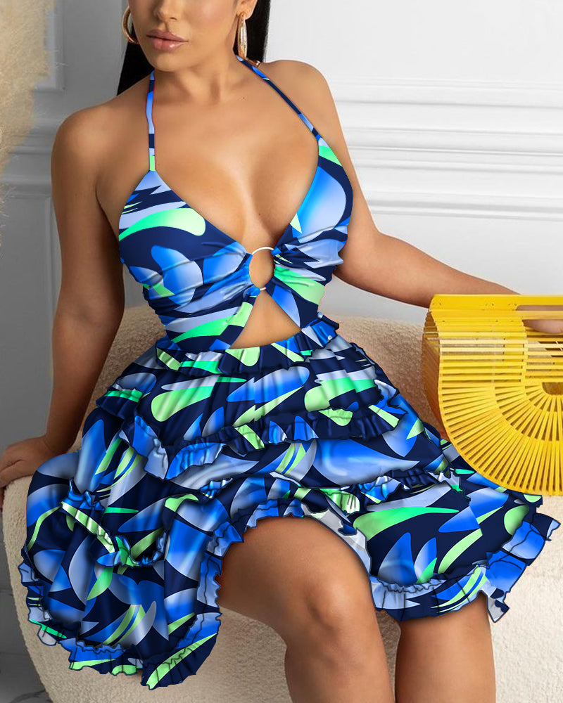 Strappy Printed Ruffle Dress