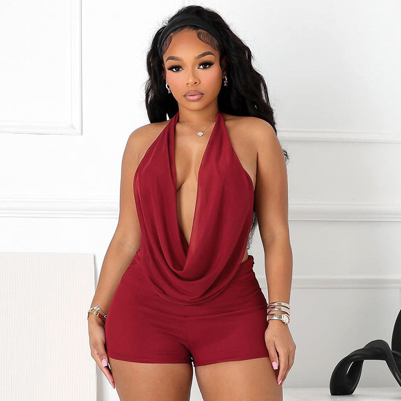 Women Summer Halter Neck Backless Strapless Top Shorts Two Piece Set 3