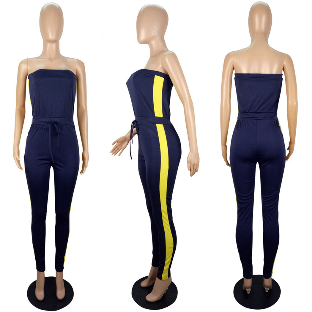Spring and summer women's style slim fit strapless drawstring waist Jumpsuit 19