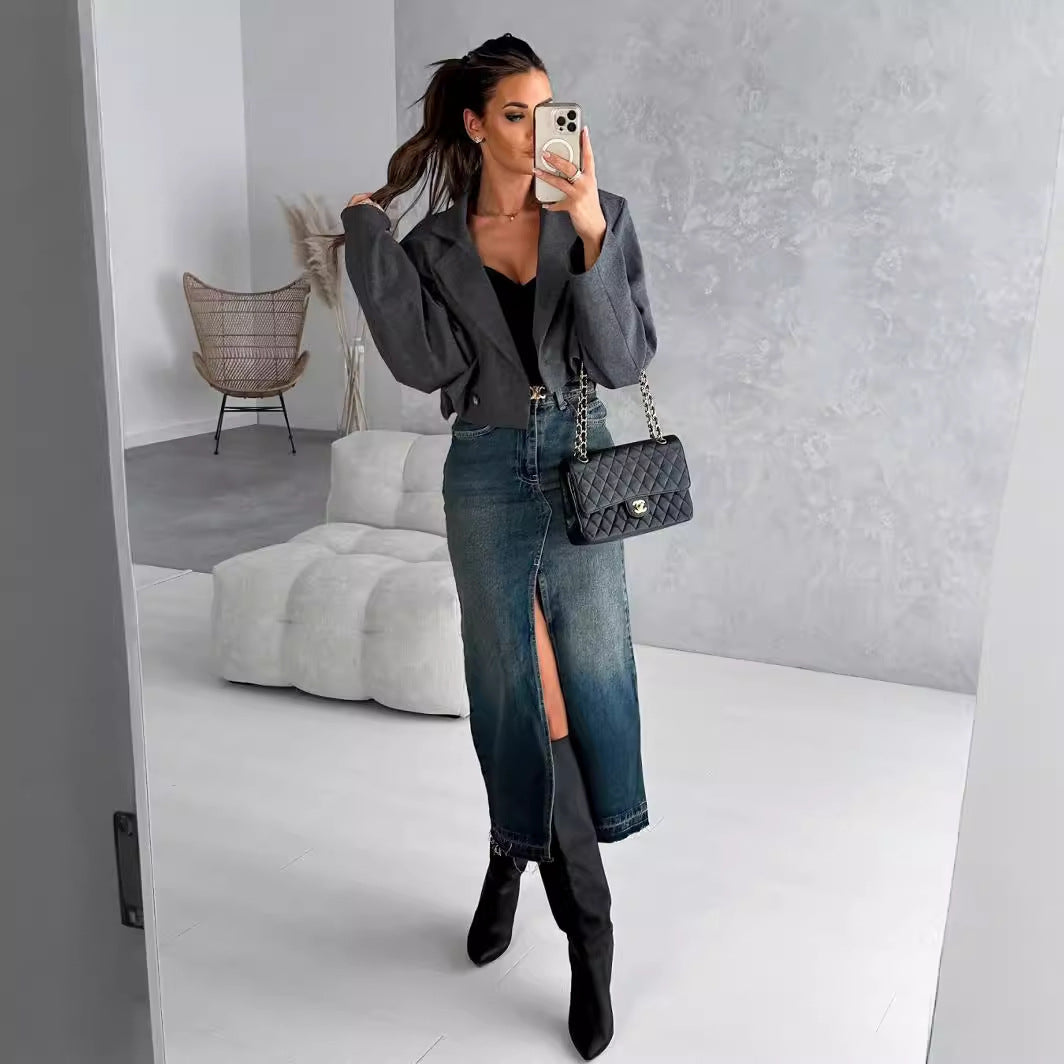 Women split Denim washed Bodycon Skirt 5