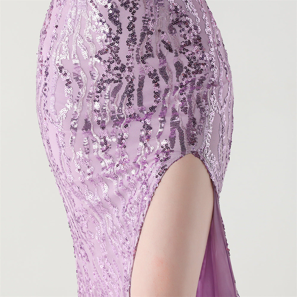 Women Backless Beaded Slit Party Evening Dress 35