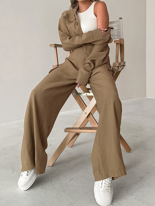 Women American long-sleeved Cargo Jumpsuit