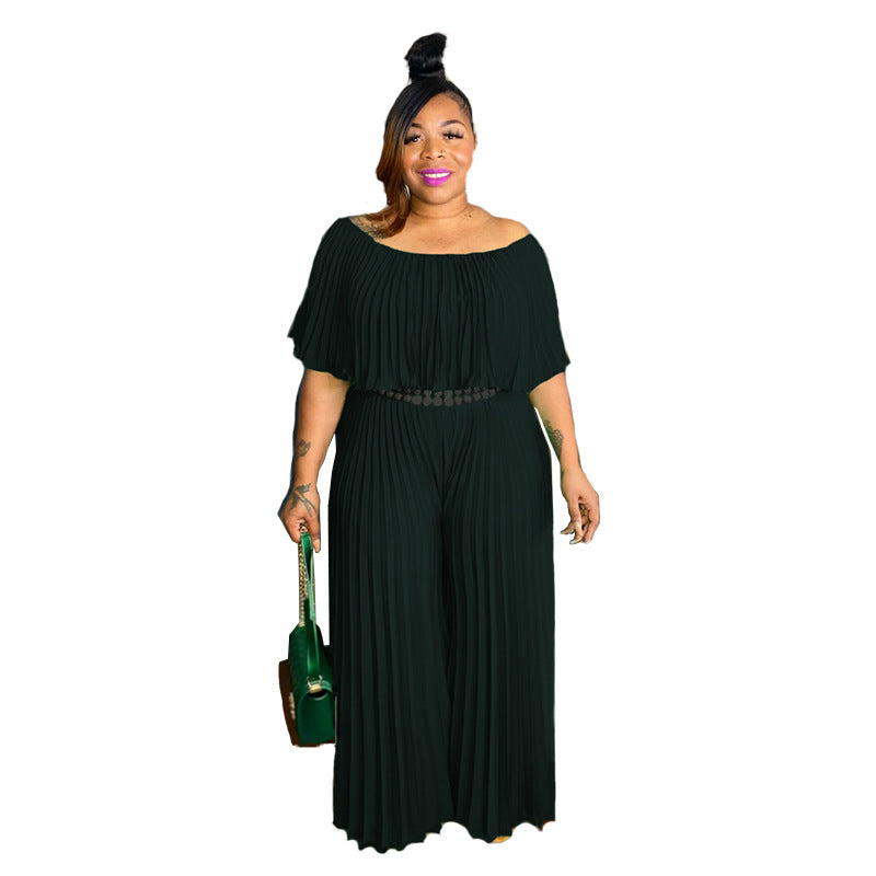 Women'S Fashion Off Shoulder Pleated Loose Slim Waist Jumpsuit 8