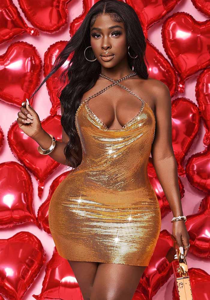 Women Sexy Metal Sequin Bodycon Dress