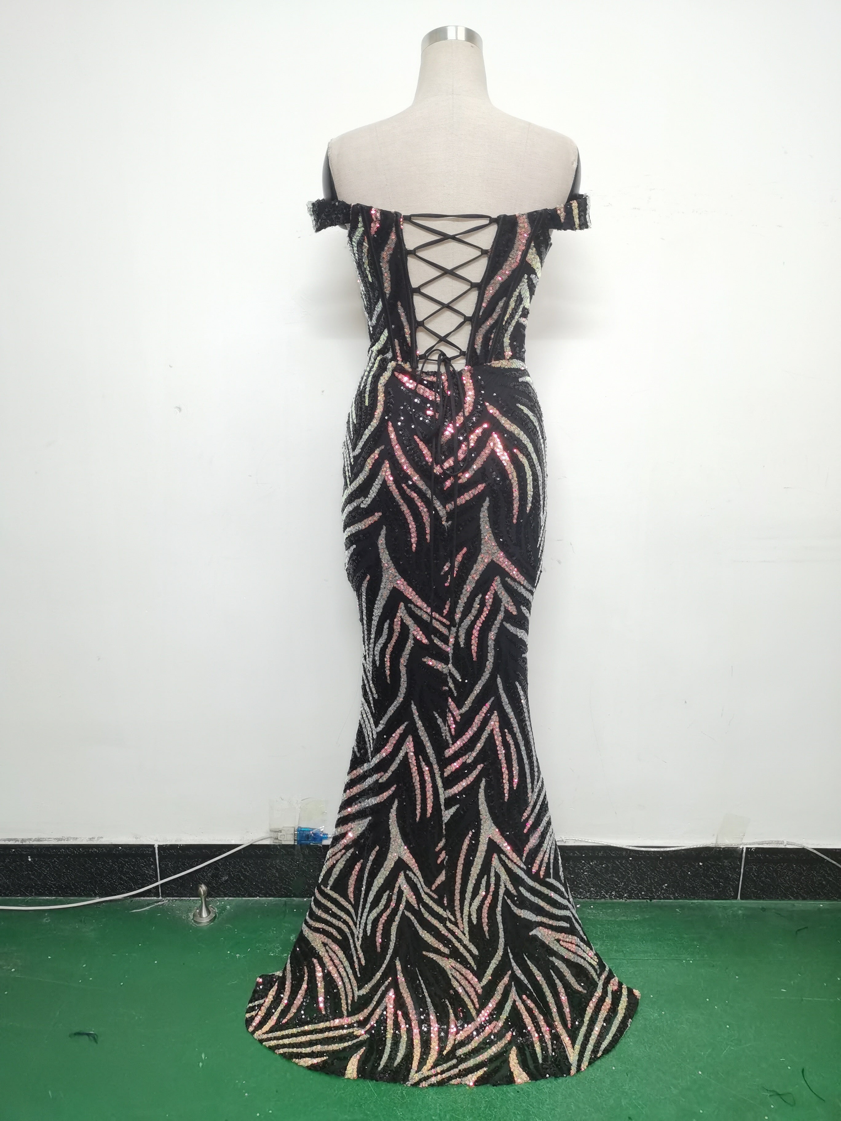 Women Off Shoulder Sequins Evening Dress 22