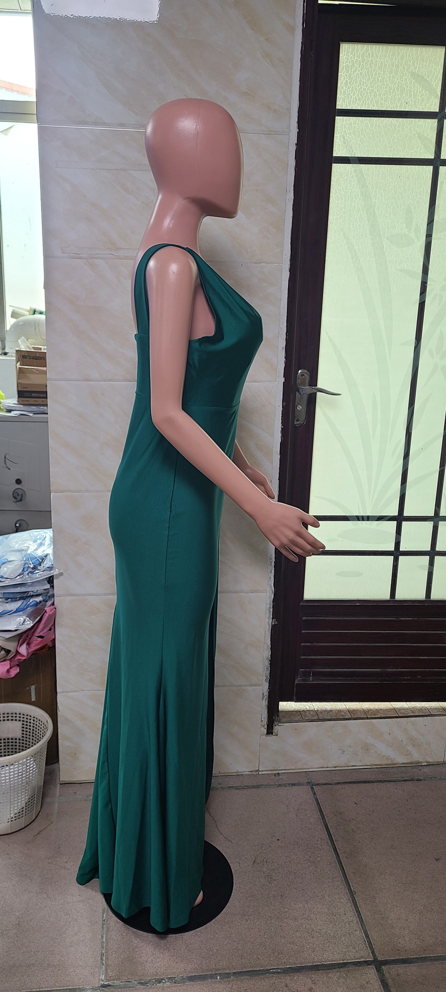 Women's Sleeveless One-Shoulder Sexy High Waist Split Evening Dress 9