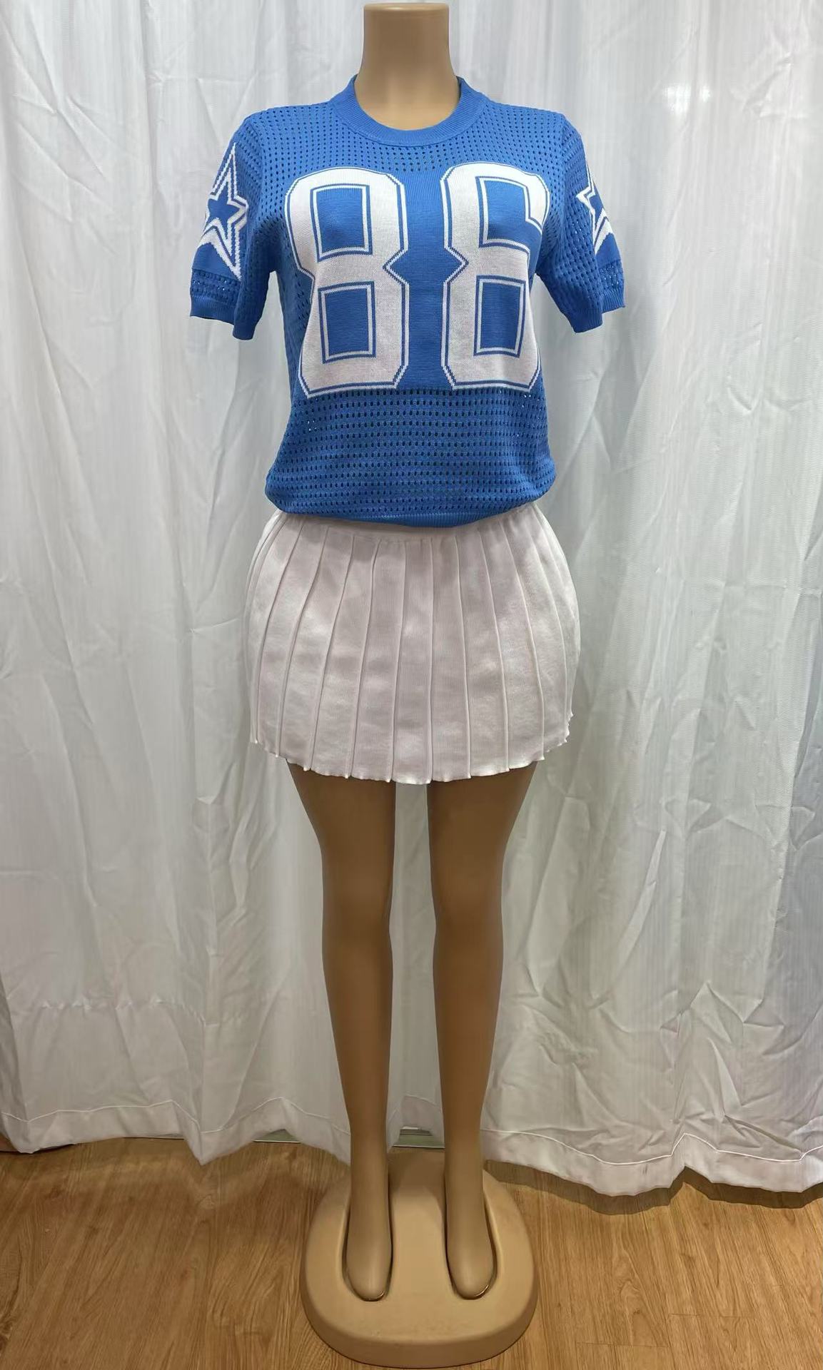 Women’s Casual Summer Knit Short-Sleeve T-shirt Pleated Skirt Two-Piece Set 4