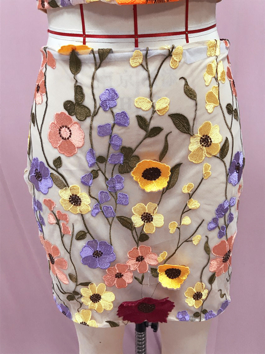 Spring Women's Embroidered Sleeveless Crop Top Bodycon Skirt Two-Piece Set 21