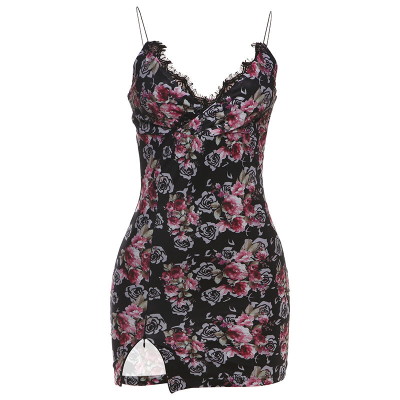 Fashion Sexy V-Neck Lace Patchwork Floral Strap Women's Dress 11