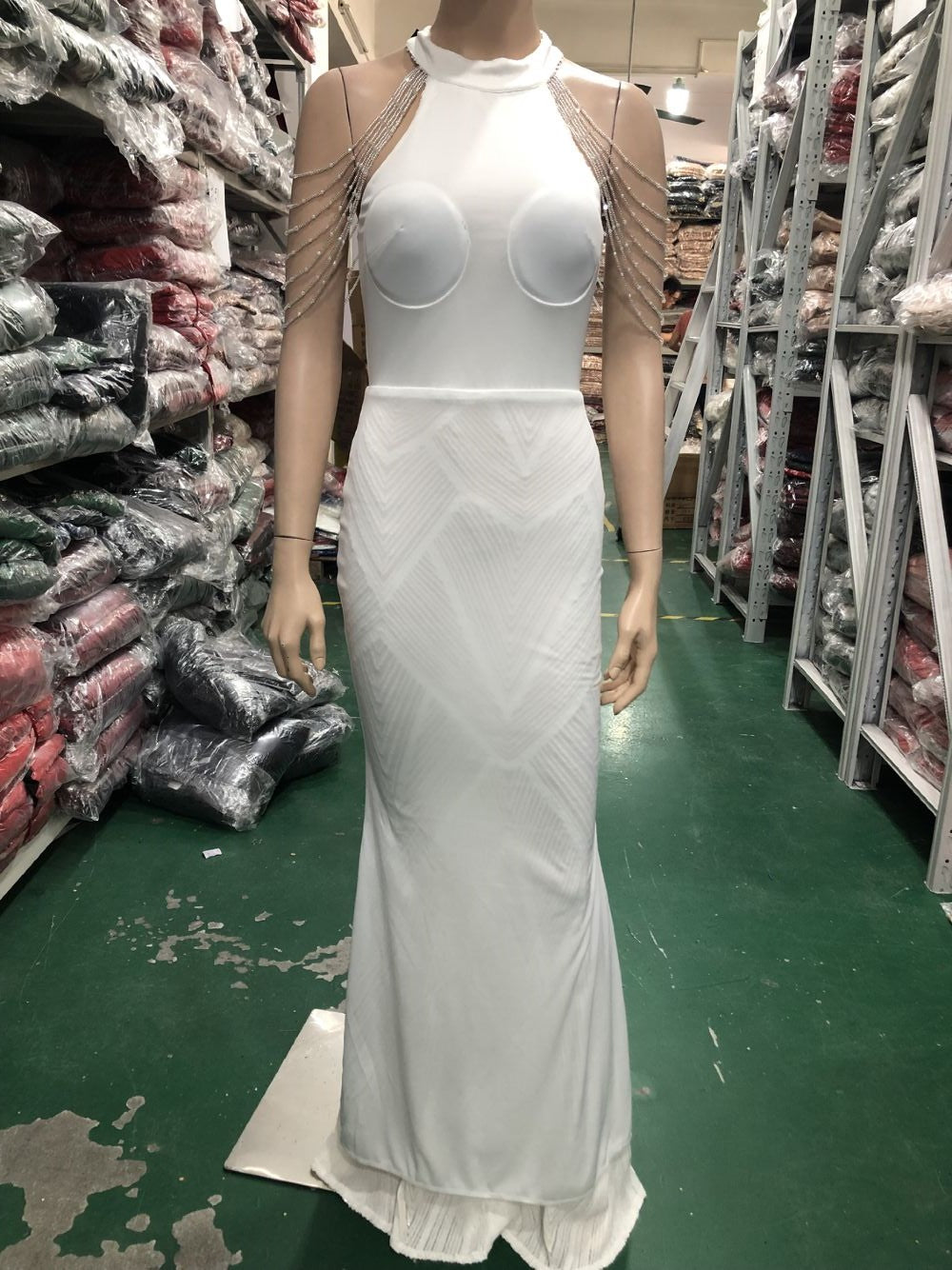 Deep V-Neck Sequined Fishtail Dress Sexy Evening Party Gown 48