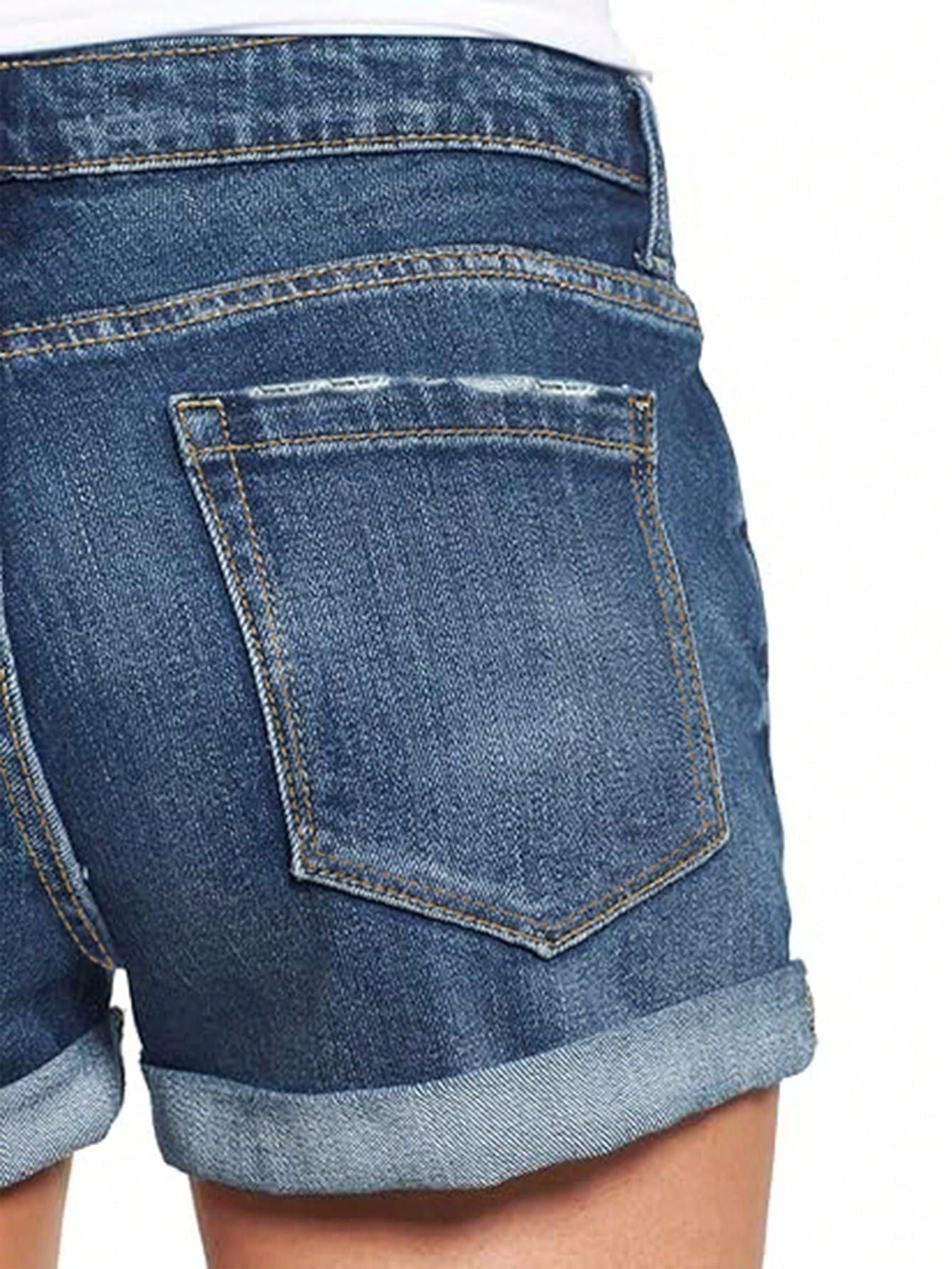 Women Stretchy Ripped Denim Shorts 3