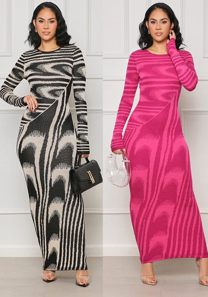 Women Irregular Print Sexy Bodycon Long Sleeve Dress