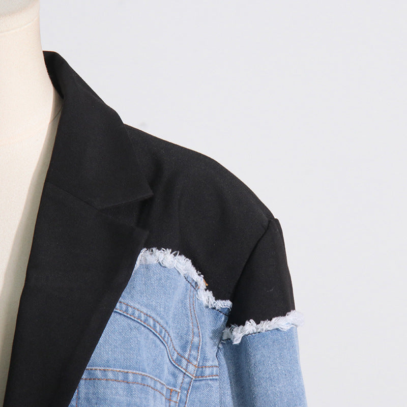 Women's Autumn Contrast Color Denim Patchwork Loose Jacket 13