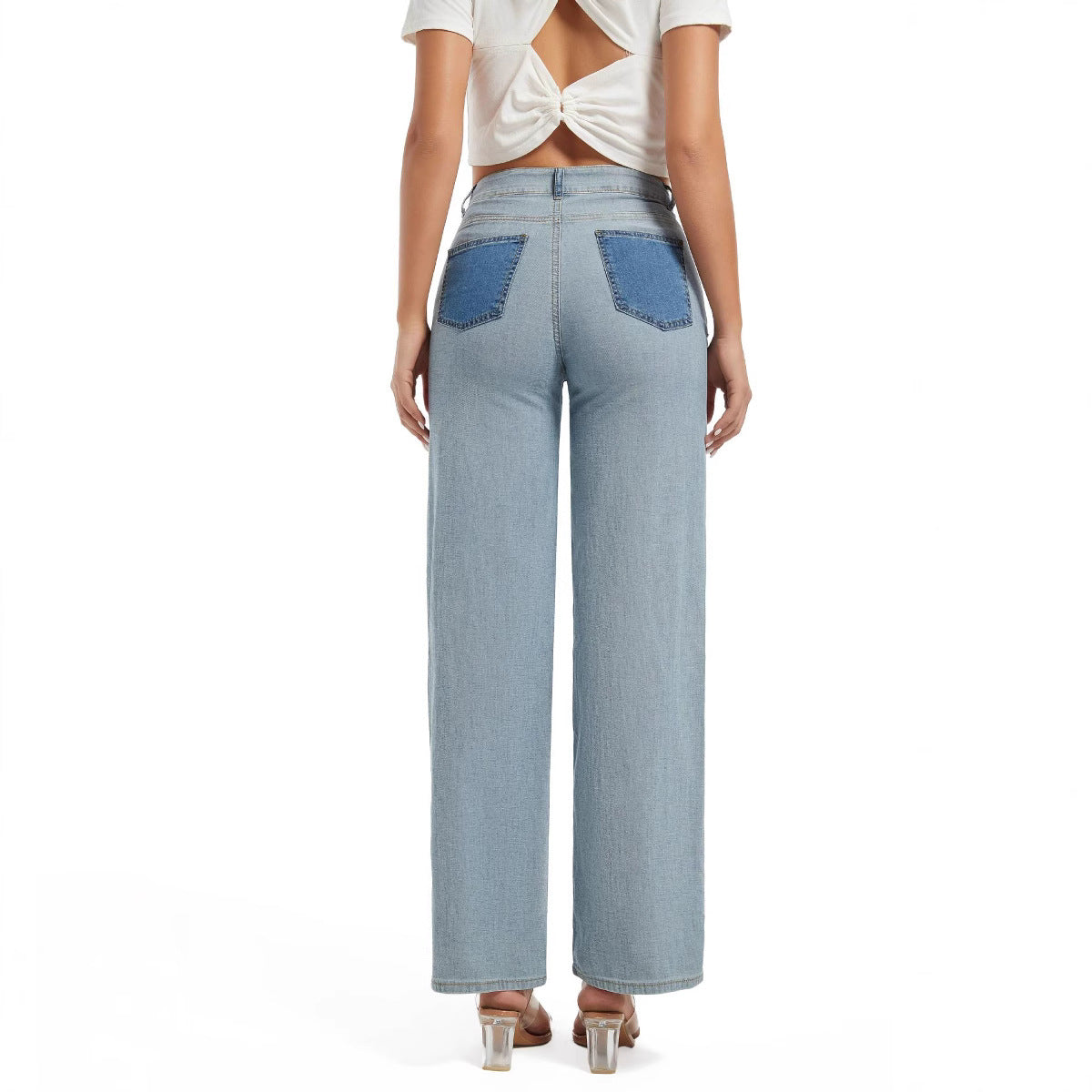 Plus Size Women autumn contrast color denim pants 6