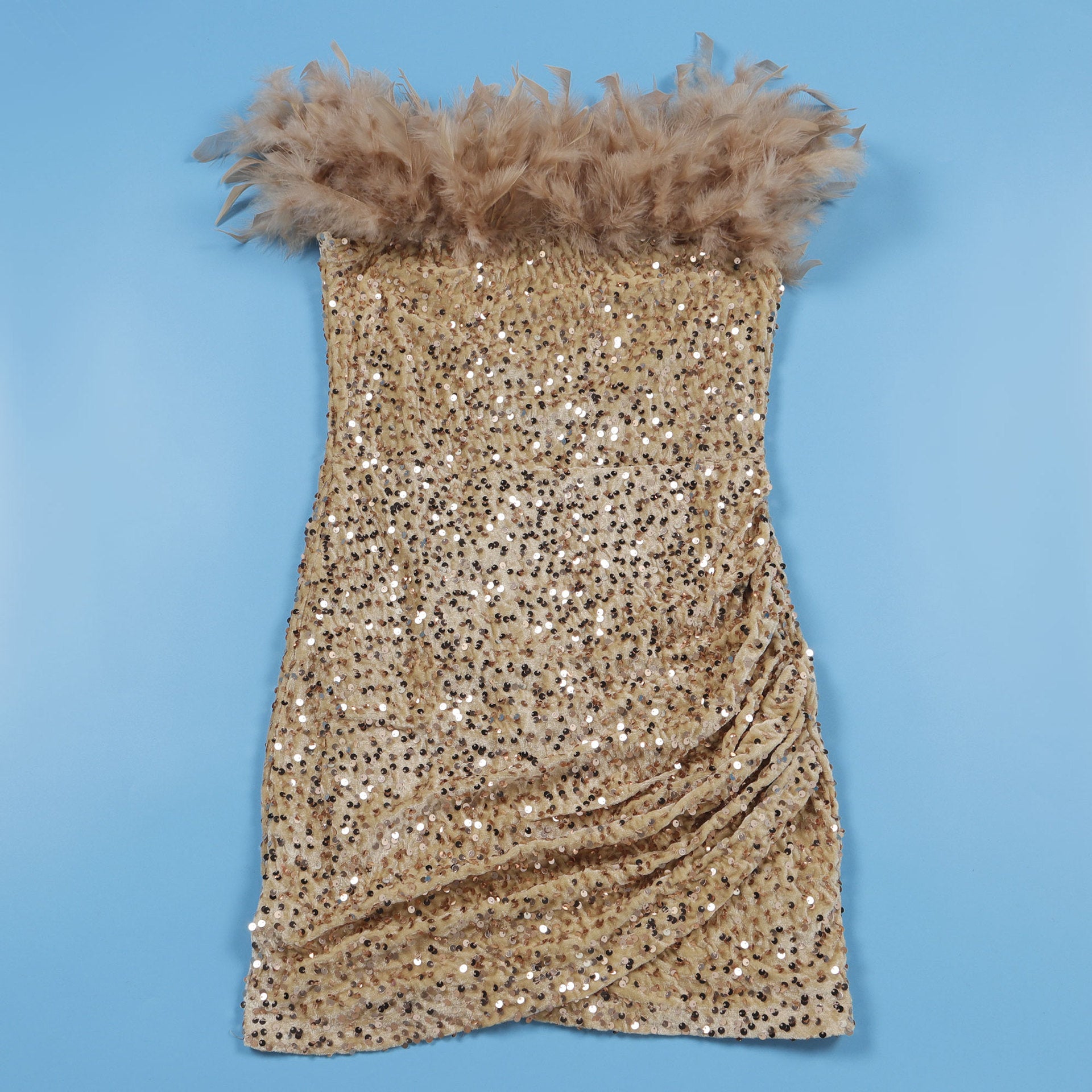 Sexy Sequin Feather Off Shoulder Bodycon Dress 35