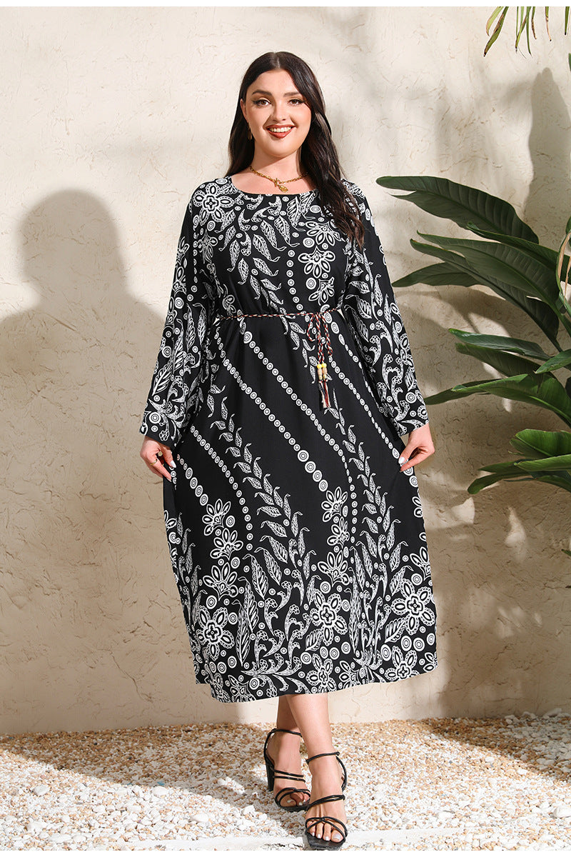 Chic Elegant Printed Loose Long Sleeve Plus Size Dress 3