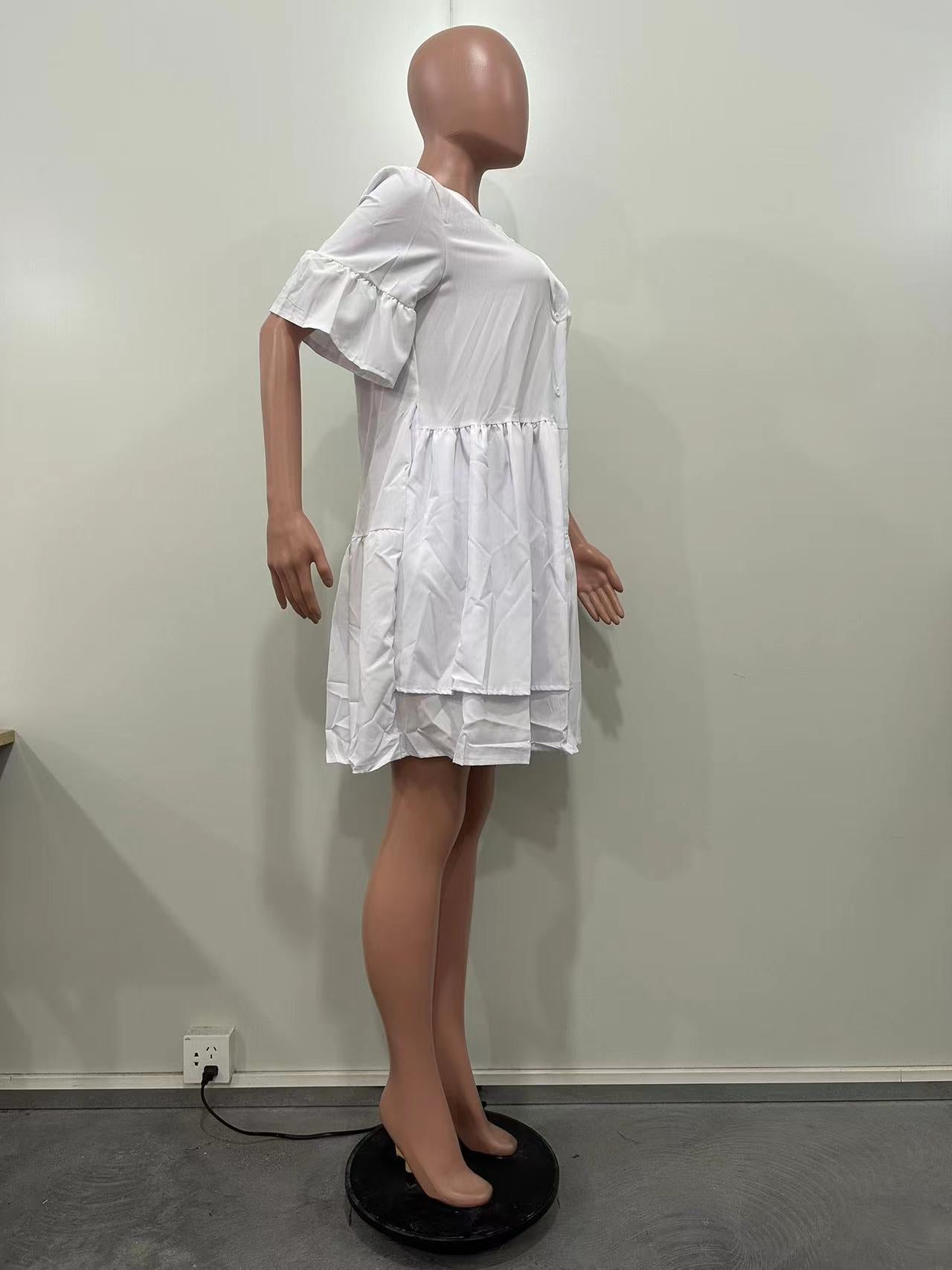 Spring Summer Bell Bottom Wide Sleeves Solid Color Women's Dress 18