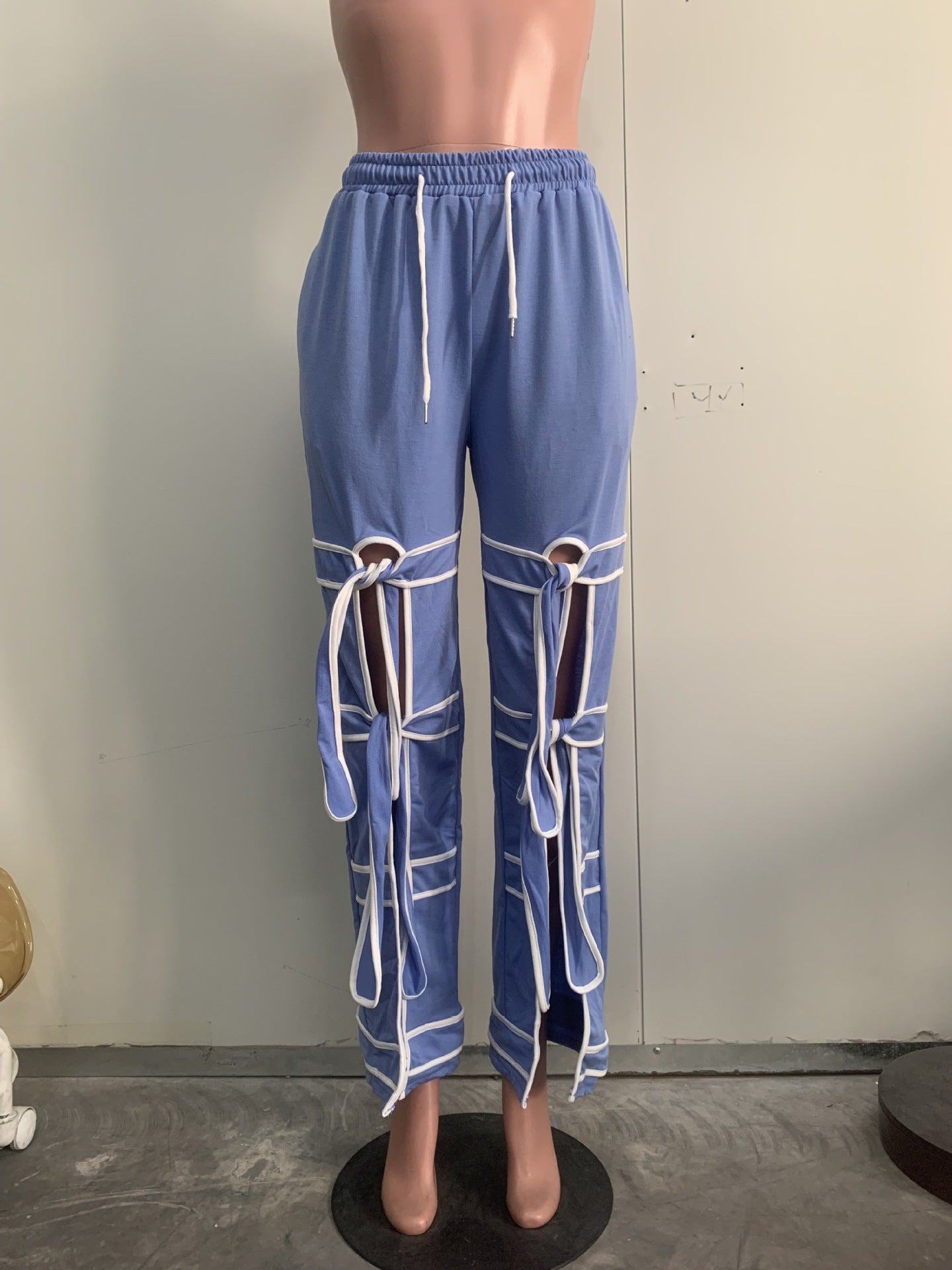 Women Solid Patchwork Lace-Up Casual Pants 17