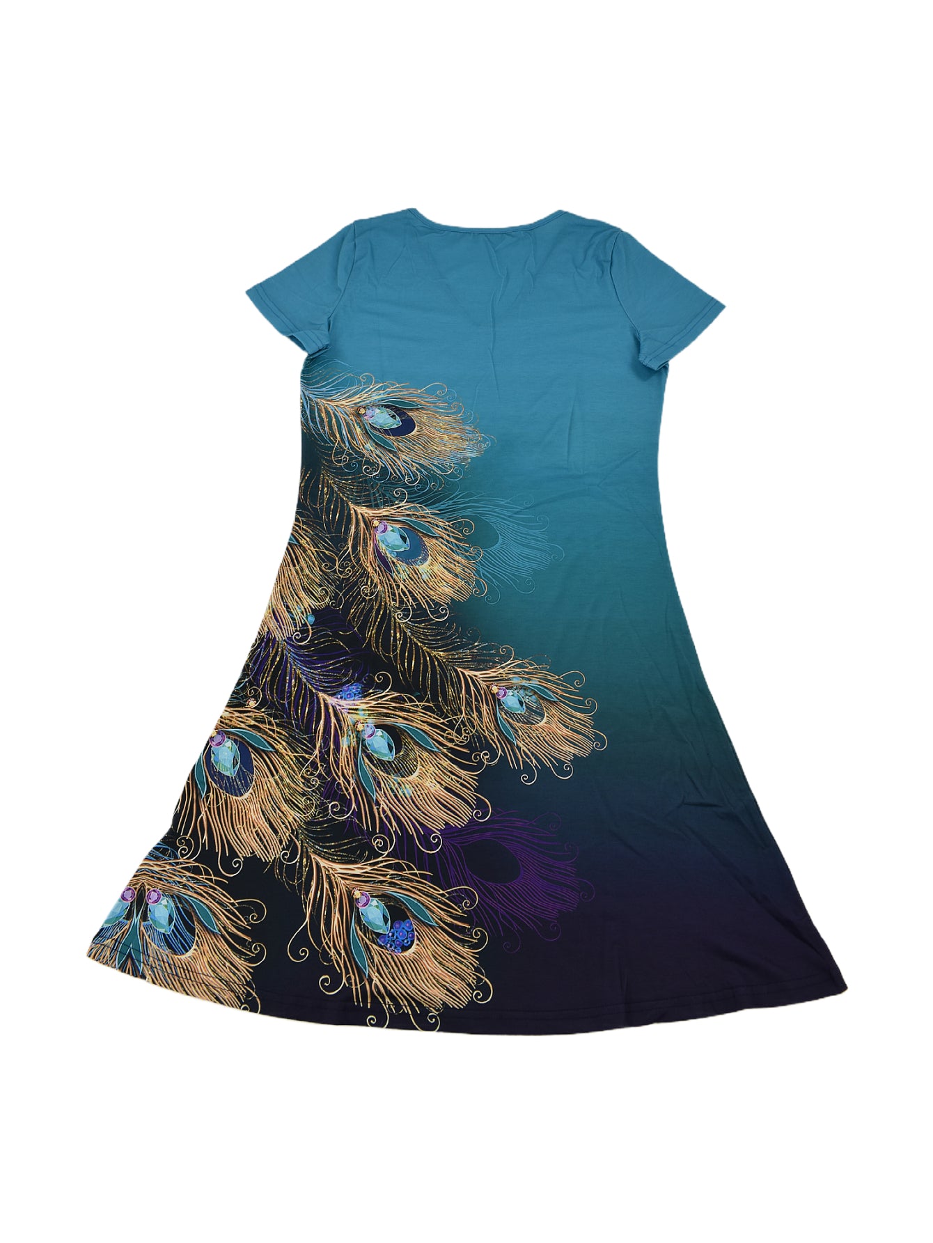 Peacock Feathers Print V-Neck Short Sleeve Casual Dress 5