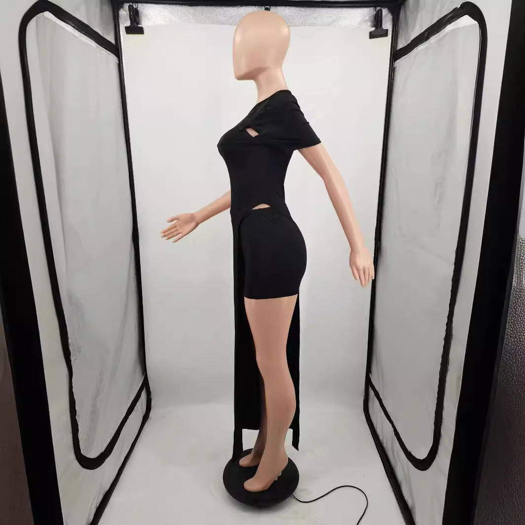 Women Short Sleeve Printed Top and Slit Skirt Two-piece Set 4