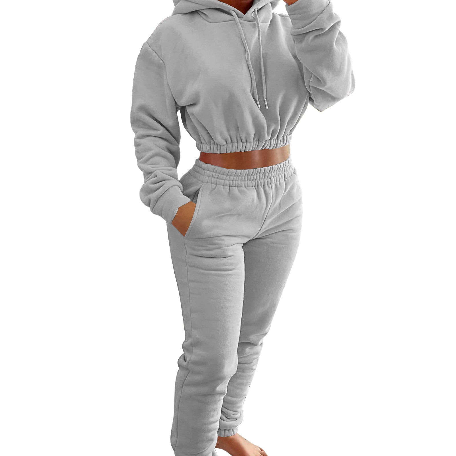 Women's Spring And Winter Velvet Sports Casual Hoodies Jogging Pants Two-Piece Set 15