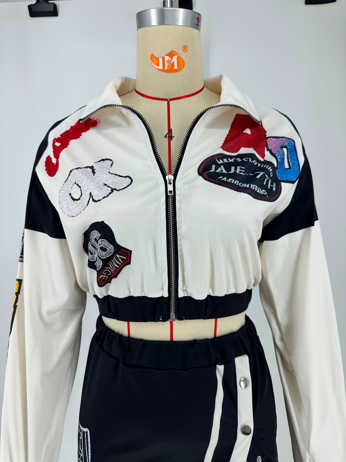 Women Printed Long Sleeve Jacket and Button Skirt Two-Piece Set 12