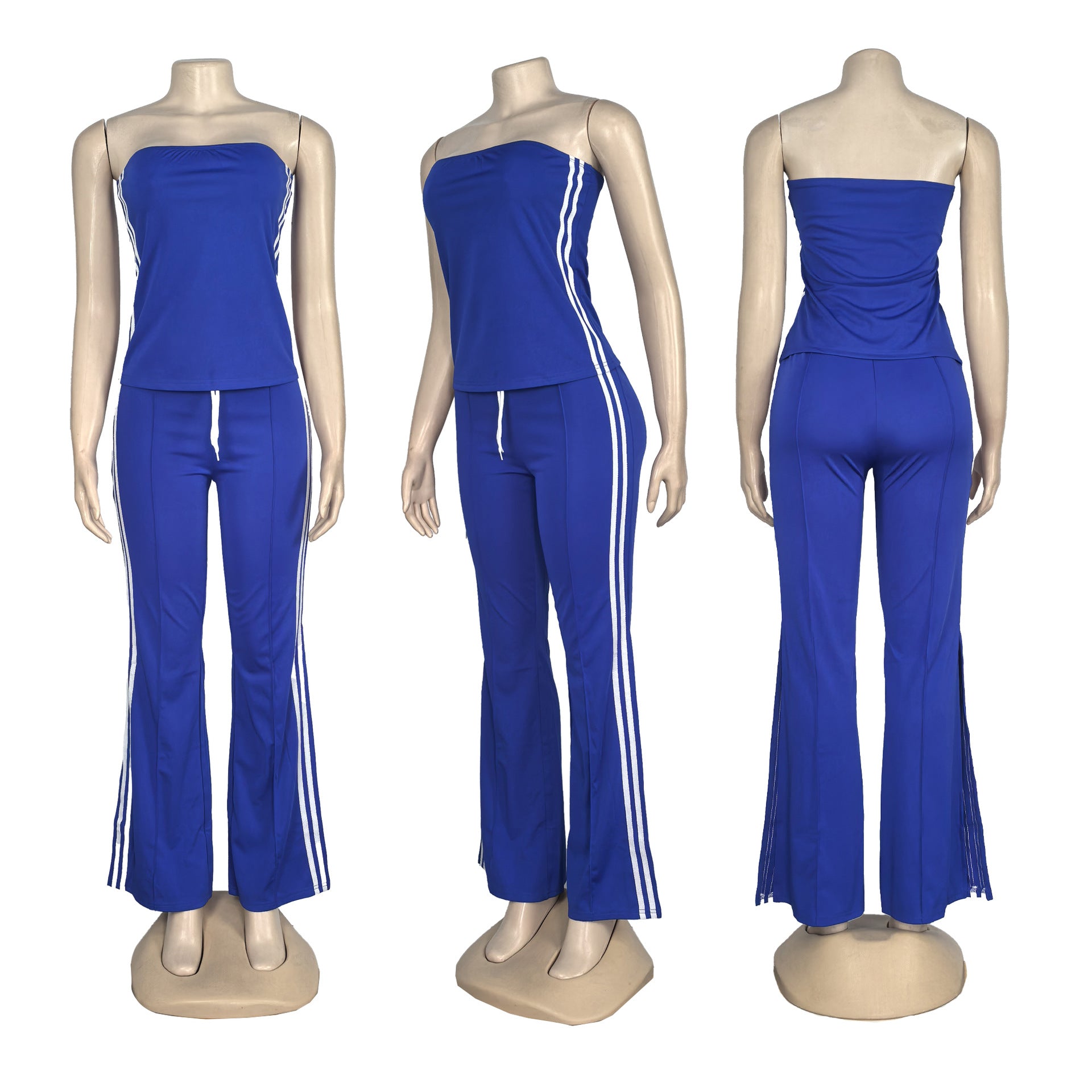 Fashion Women Strapless Tops Loose Pants Casual Two-piece Set 4