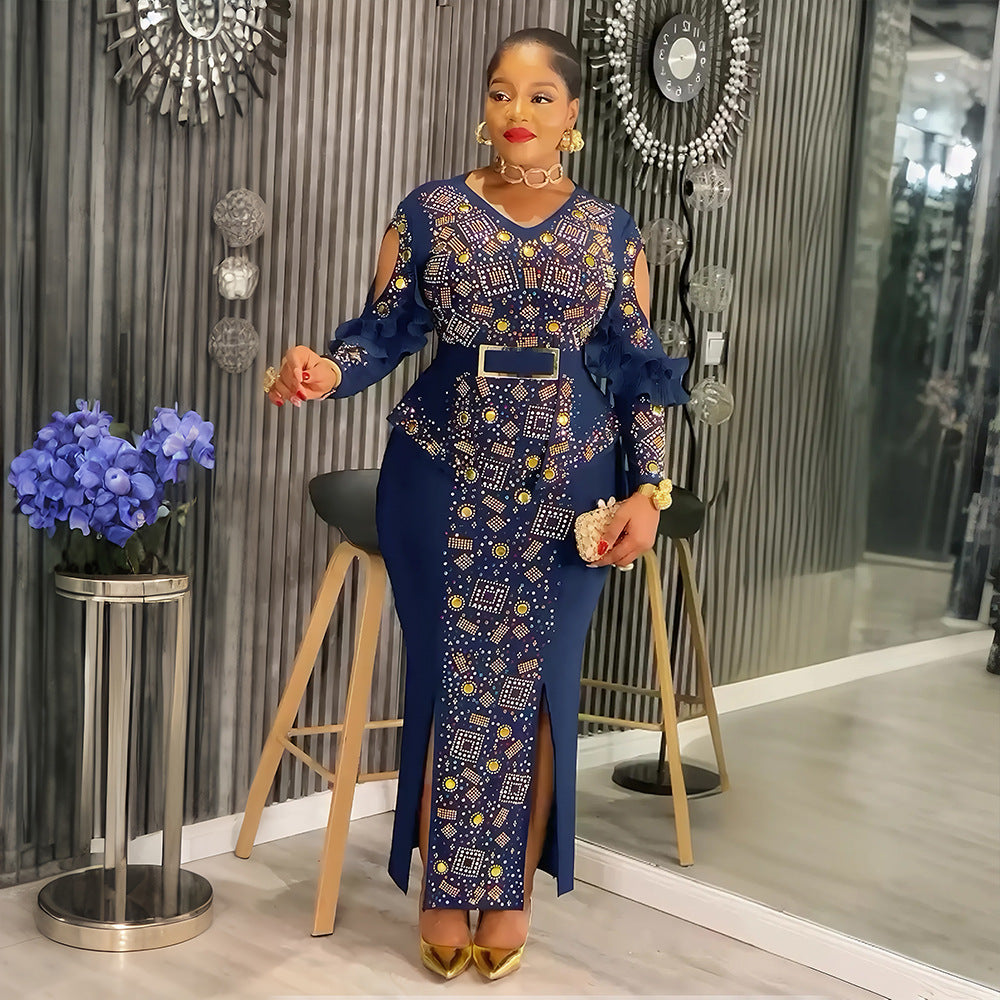 African Women's Plus Size Chic Elegant Fashion Beaded Formal Party Bodycon Dress Evening Gown 4