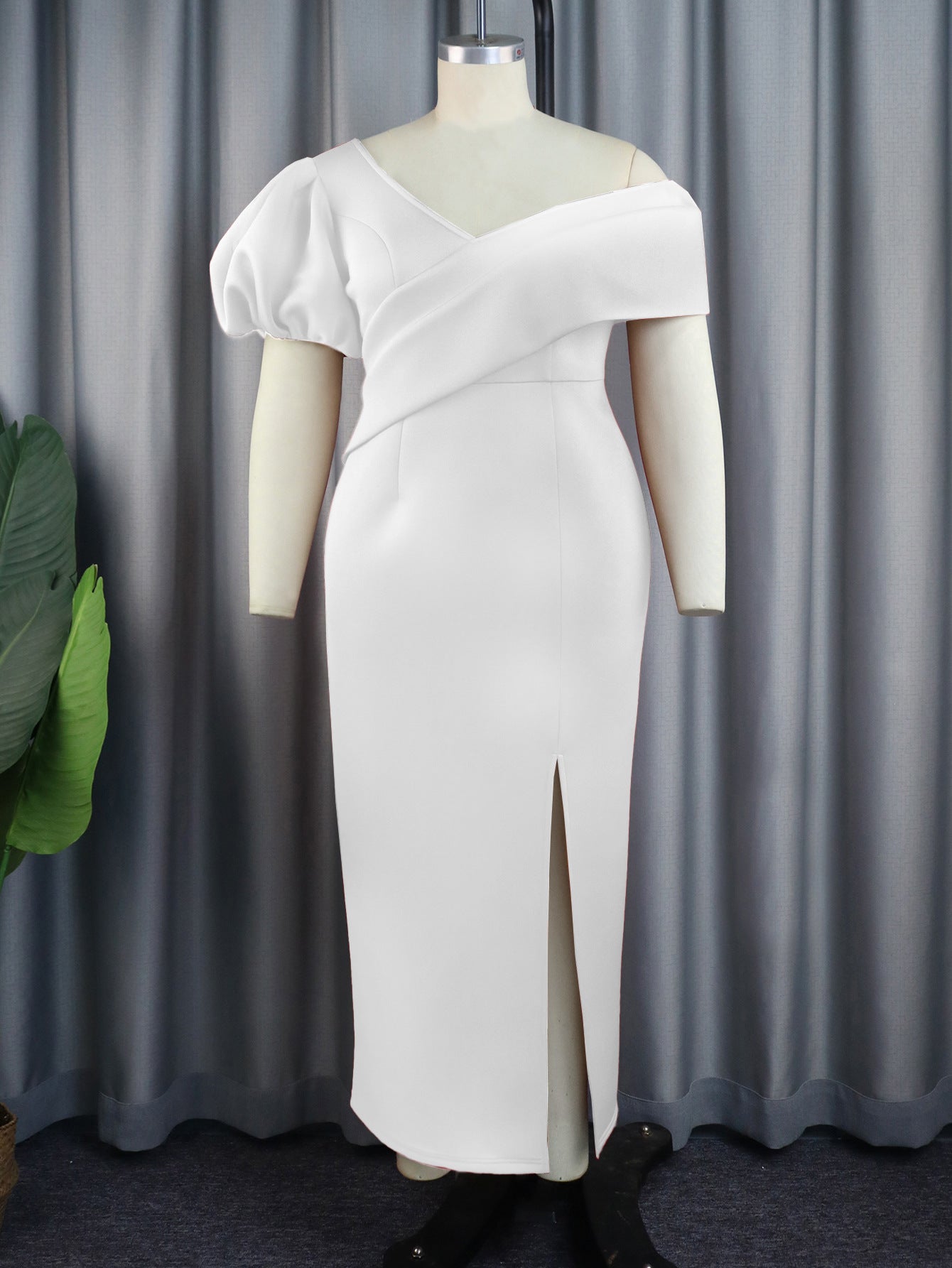 Lantern Sleeve V-Neck Dress Formal Black Party Gown 10