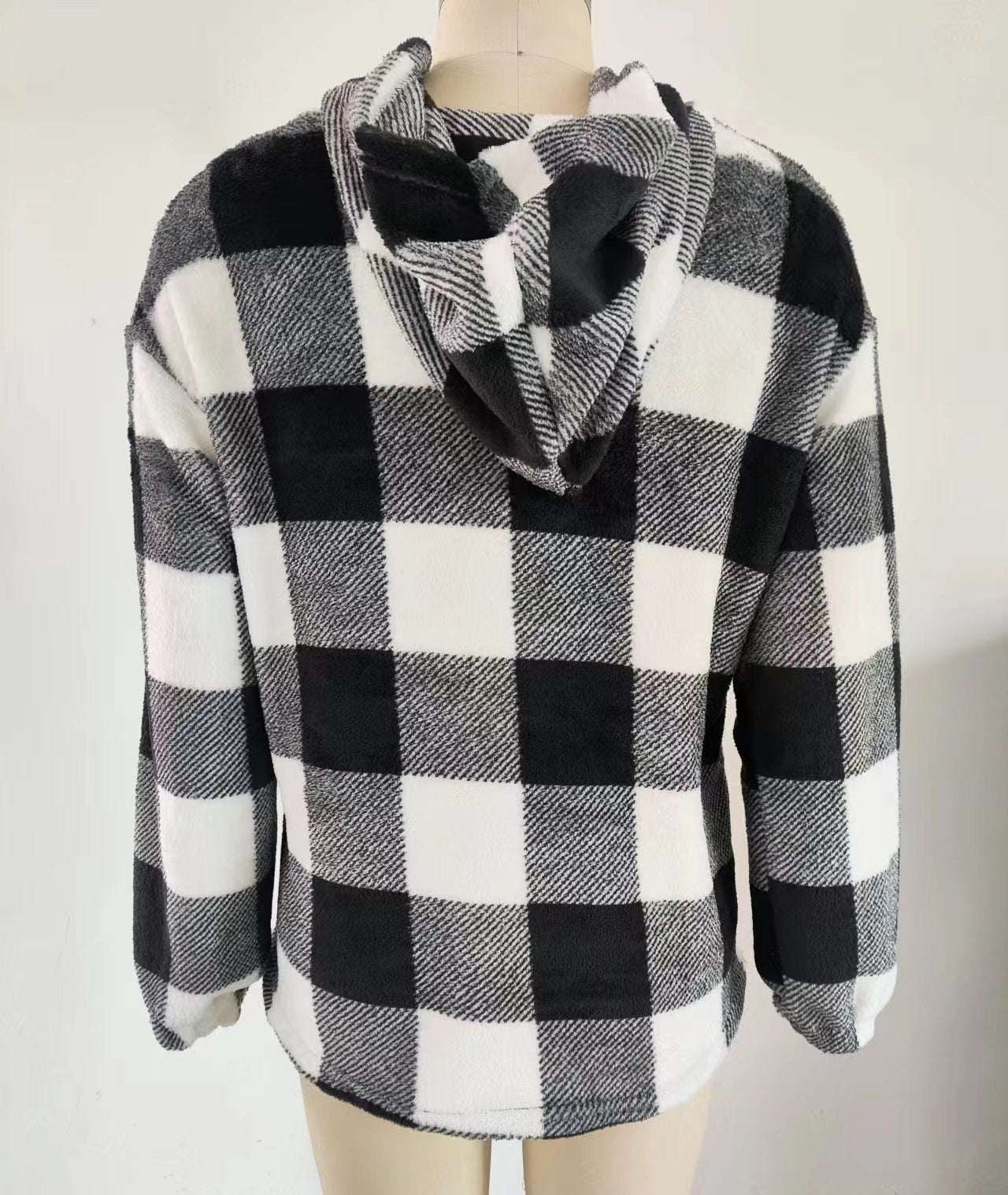 Autumn And Winter Plaid Button Hooded Loose Casual Hoodies Women's Clothing 8
