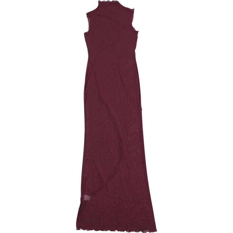 Spring Women's Solid Sexy See-Through Mesh High Waist Bodycon Long Dress 12