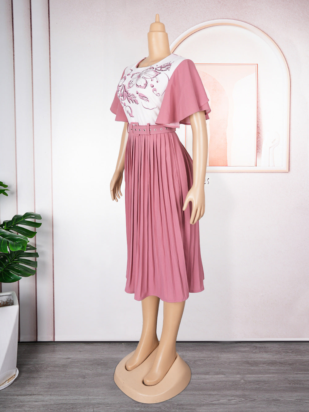 African Women's Printed Mother Of The Bride Dress Plus Size Pleated Dress With Belt 23