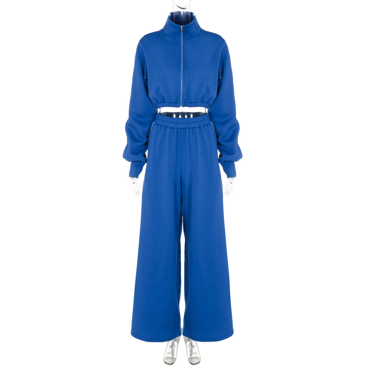 Women's Autumn Fashion Zipper Long Sleeve Top Wide Leg Pants Casual Sports Two Piece Set 12